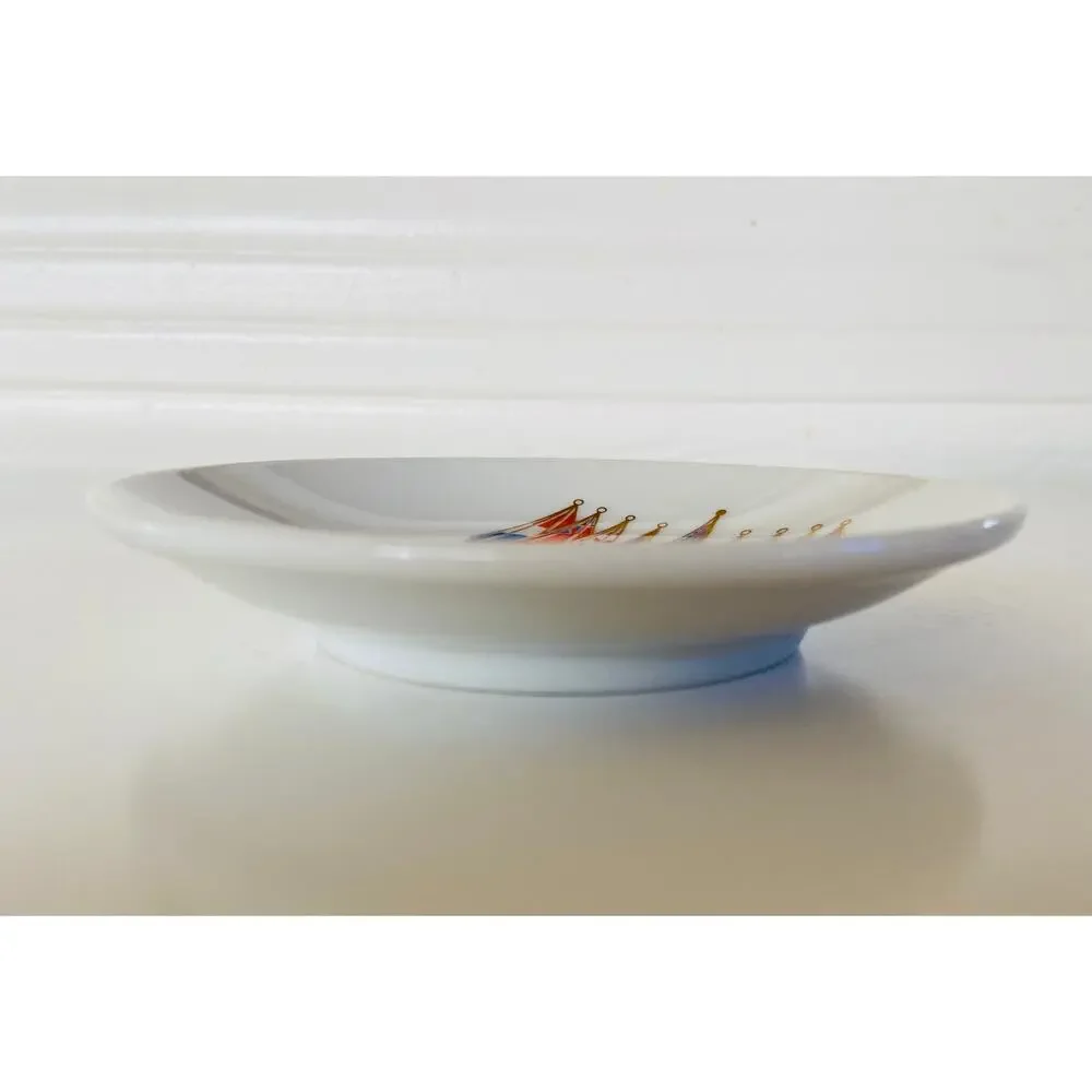VINTAGE Airport International Room Red & Blue Porcelain 4 in Plate Butter Dish